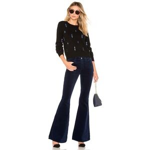 L'AGENCE Solana Flare Jeans Sz 23 Navy Blue Velvet High Rise Chic Sexy Feminine